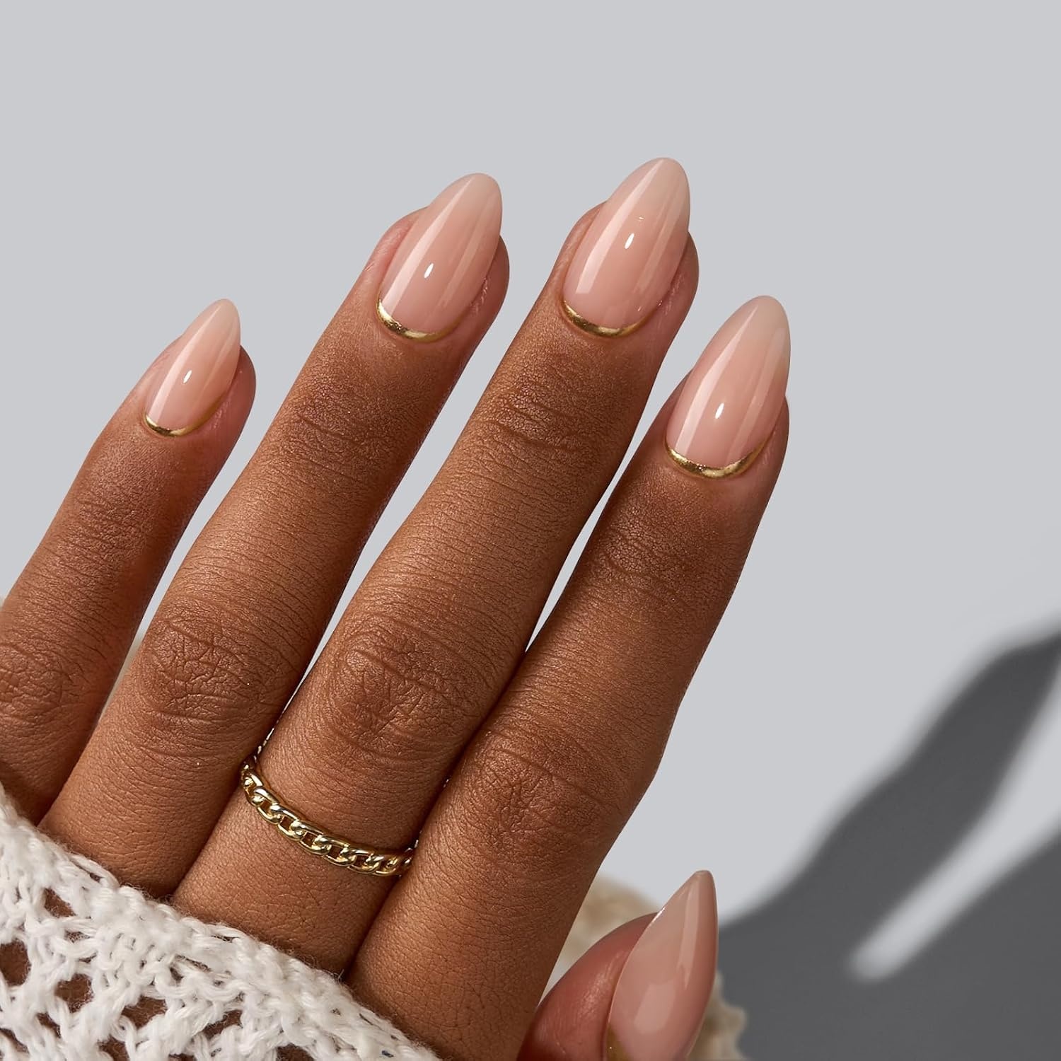image:imageBTArtbox Press On Nails Almond Short French Tip Nails 32 Pcs Full KitAGold End