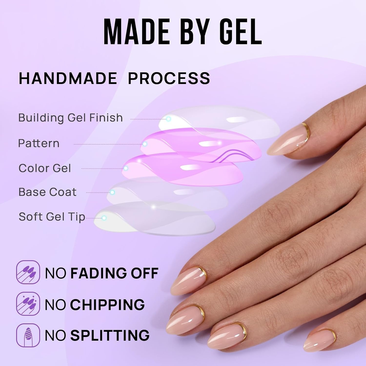 image:imageBTArtbox Press On Nails Almond Short French Tip Nails 32 Pcs Full KitAGold End