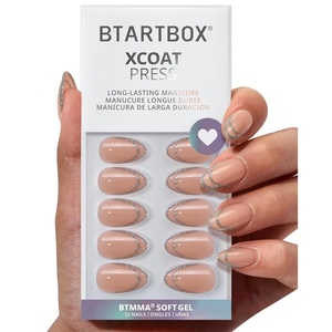 image:imageBTArtbox Press On Nails Almond Short French Tip Nails 32 Pcs Full KitB1Sliver Bells