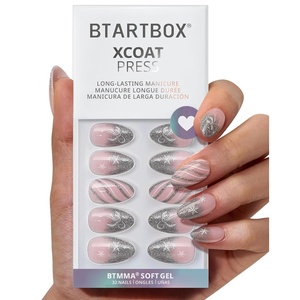 image:imageBTArtbox Press On Nails Almond Short French Tip Nails 32 Pcs Full KitC1  Sparkle Bow