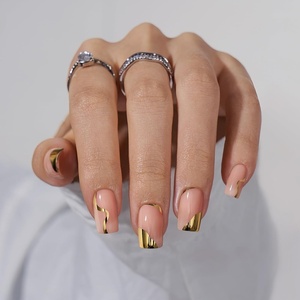 image:imageBTArtbox Press On Nails Almond Short French Tip Nails 32 Pcs Full KitDGold Leaf